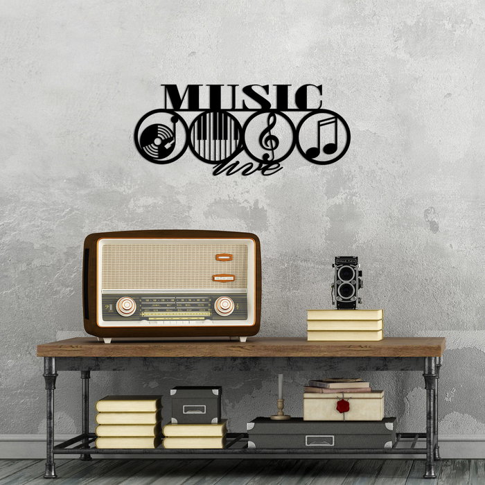 Wallity Music - 467 Escultura de pared de metal negra